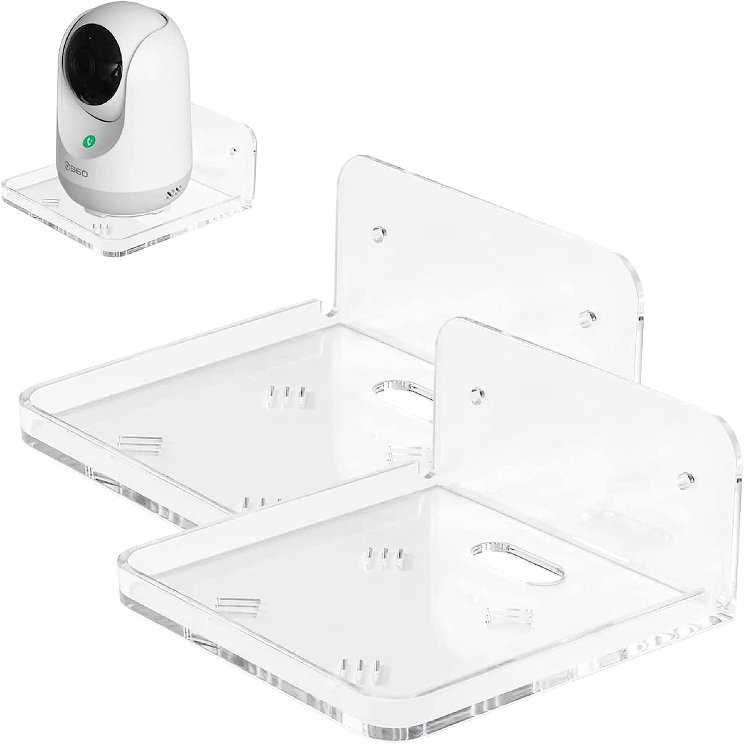 NALACAL Clear Acrylic Floating Shelf, Adhesive Wall Shelf Security Camera Small Items Mini Shelf for Living Room, Bathroom, Bedroom (Adhesive & Drilling), 2 Pcs