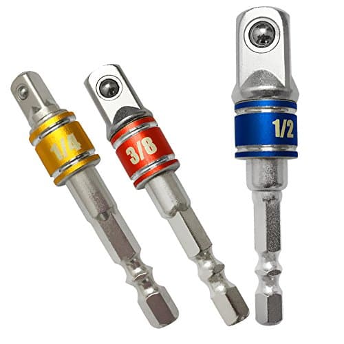 3Pcs Power Hand Tools Sockets Adapter sets, Hex Square Nut Driver Drill Impact Socket Extension Bit Adapter Socket Wrench Adapter Set 1/4" 3/8" 1/2" Drive (3Pcs Sockets Adapter)