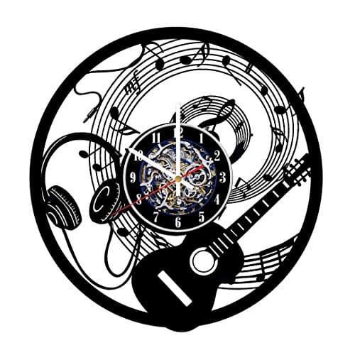 Musical Instruments Design Wall Clock Made from Used Vinyl Record - Get Unique Bedroom or Nursery Wall Decor - Gift Ideas for Adults, Youth and Children – Unique Music Fan Art