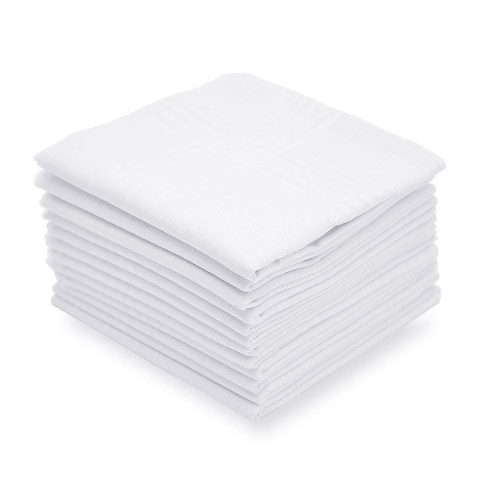 Selected Hanky Men's Handkerchiefs,100% Soft Cotton,White Classic Hankie Pack of 12