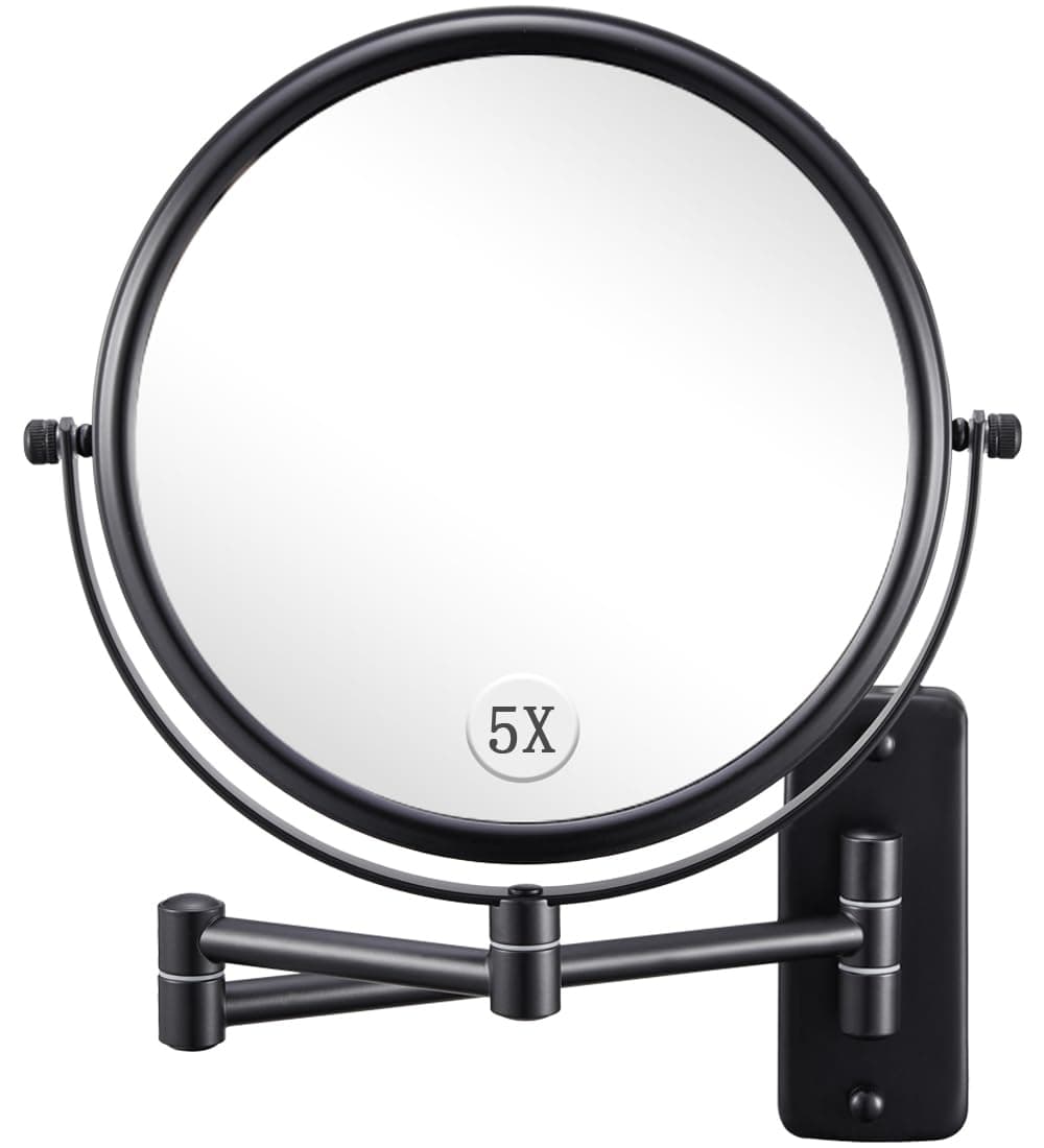 DECLUTTR Wall Mounted Makeup Mirror, 1X/5X Magnifying Mirror Double Sided, 8 Inch Swivel Make Up Mirror for Bathroom, Black