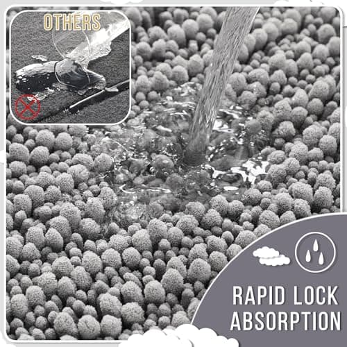 Yimobra Original Luxury Chenille Rectangular Bath Mat, 36.2 X 24 Inches, Soft Shaggy And Comfortable, Large Size, Super Absorbent And Thick, Non-Slip, Machine Washable, Perfect For Bathroom, Gray