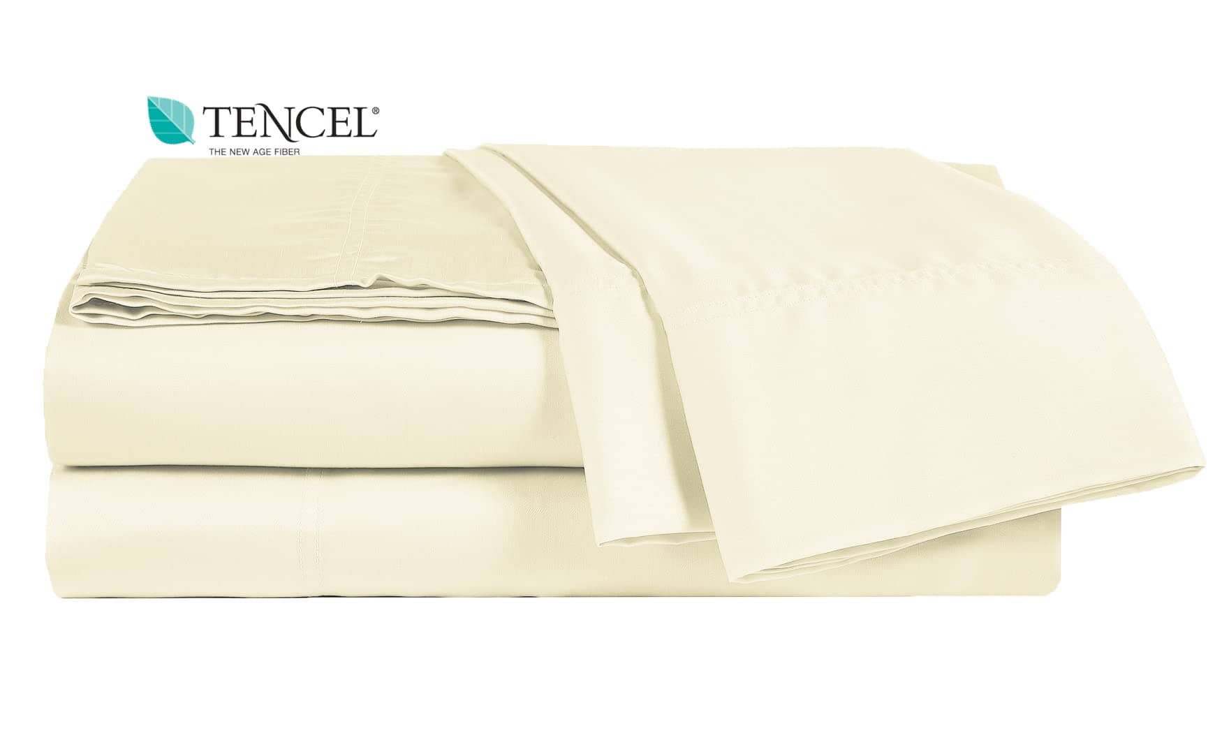 100% Tencel Sheet Set - King Size 4 Piece Sheets with Deep Pockets up to 18 Inches - Luxuriously Cooling, Super Soft & Silky Sateen Weave Lyocell Bed Sheets in Ivory (King)