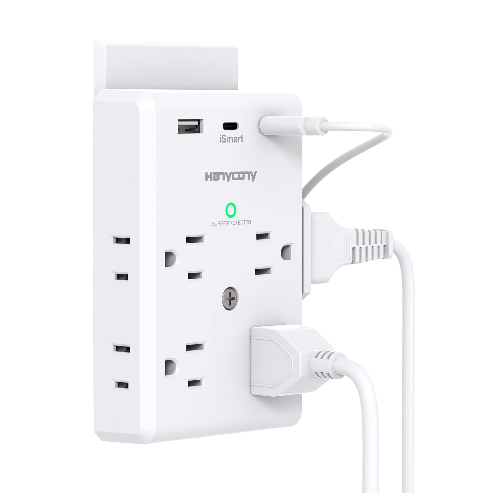 Multi Plug Extender with USB C Ports, 3 Sides Power Strip with 900J Surge Protector, 8 Outlet Splitter with 3 USB Wall Chargers, Spaced Wall Adapter