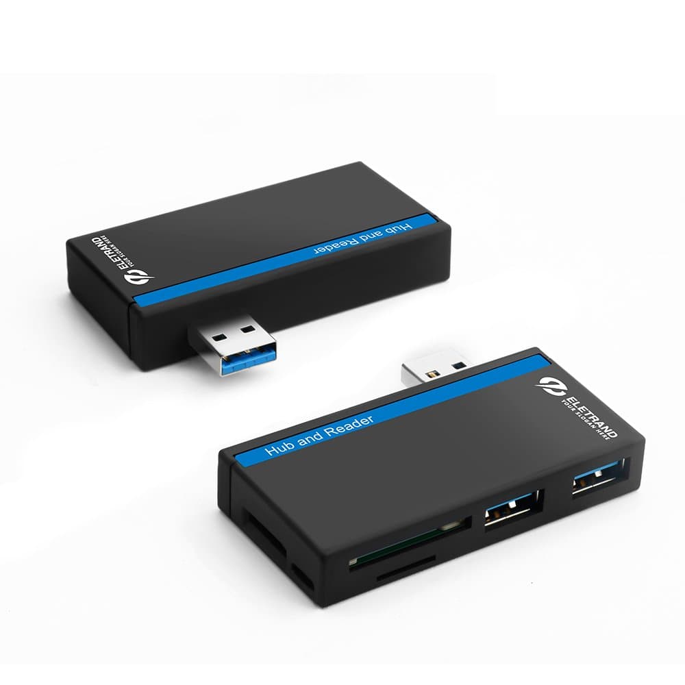 Eletrand USB Data Hub (USB3.0 + Micro USB) with SD/TF Card Reader Adapter, 3 Card Slots and 2-Port USB 3.0 for Transferring/keyboard/Mouse, Compatible with Windows, Mac and Linux - Black, 5GB/s