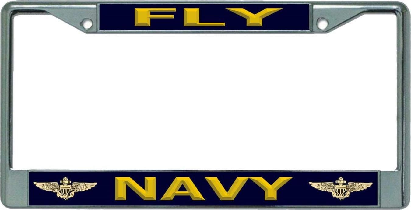 Fly Navy Chrome License Plate Frame