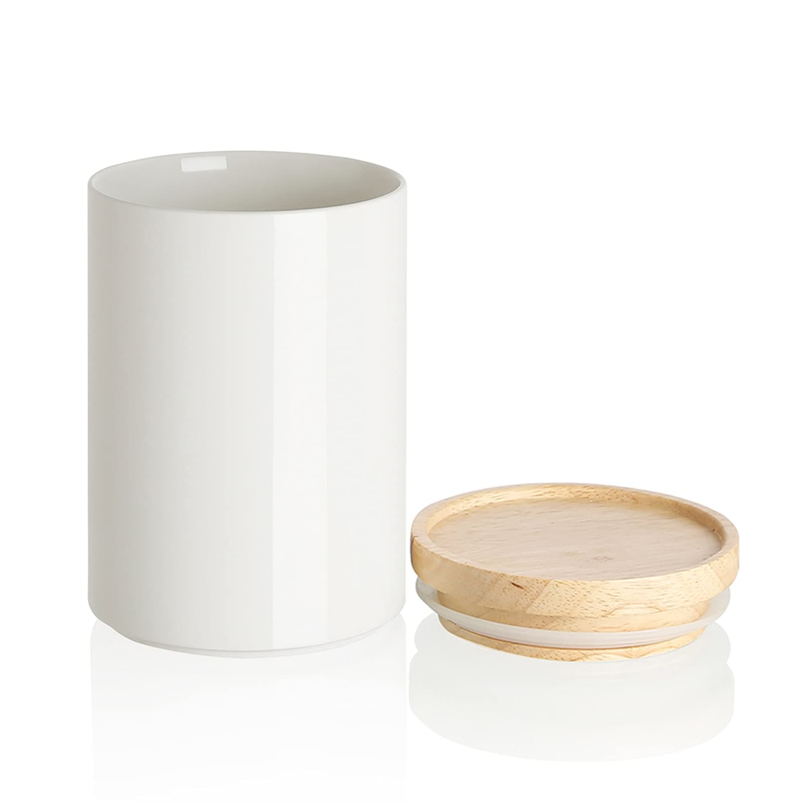 Kitchen Canisters Ceramic Food Storage Jar, Stackable Containers with Airtight Seal Wooden Lid for Serving Coffee Bean, Flour, Tea, Cookies and More - 58 Fl Oz (White)