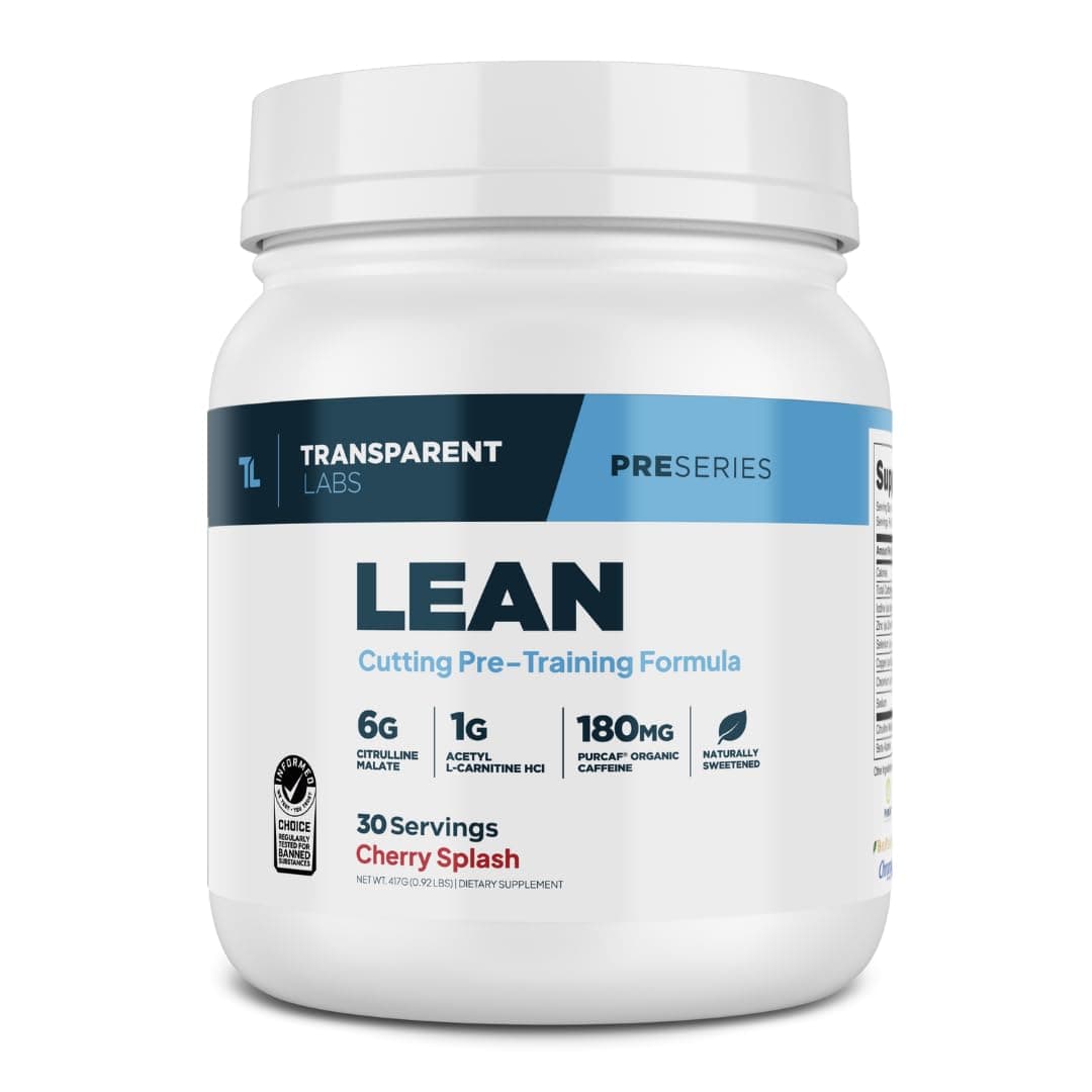 Transparent Labs Lean Pre-Workout - Body Recomposition Pre Workout for Men and Women with Acetyl L-Carnitine, Beta Alanine Powder, & PurCaf Organic Caffeine Powder - 30 Servings, Cherry Splash
