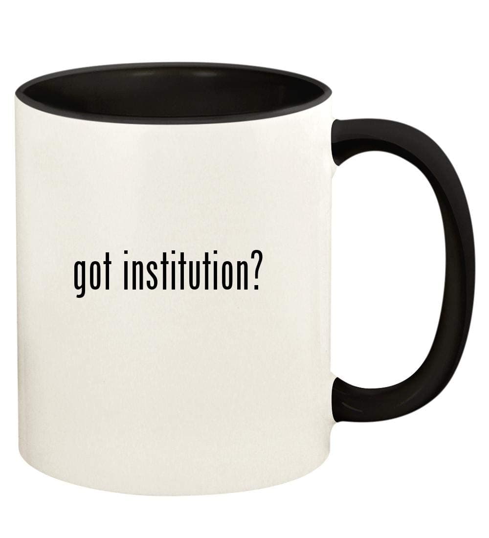 got institution? - 11oz Ceramic Colored Handle and Inside Coffee Mug Cup, Black