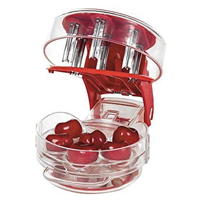 Cherry Stoner Remover,Cherry Seed Remover Multi Cherry Pitter Cherry Stone Seed Removal Core Easy Squeeze with Grip 6 Cherries Pitter Red