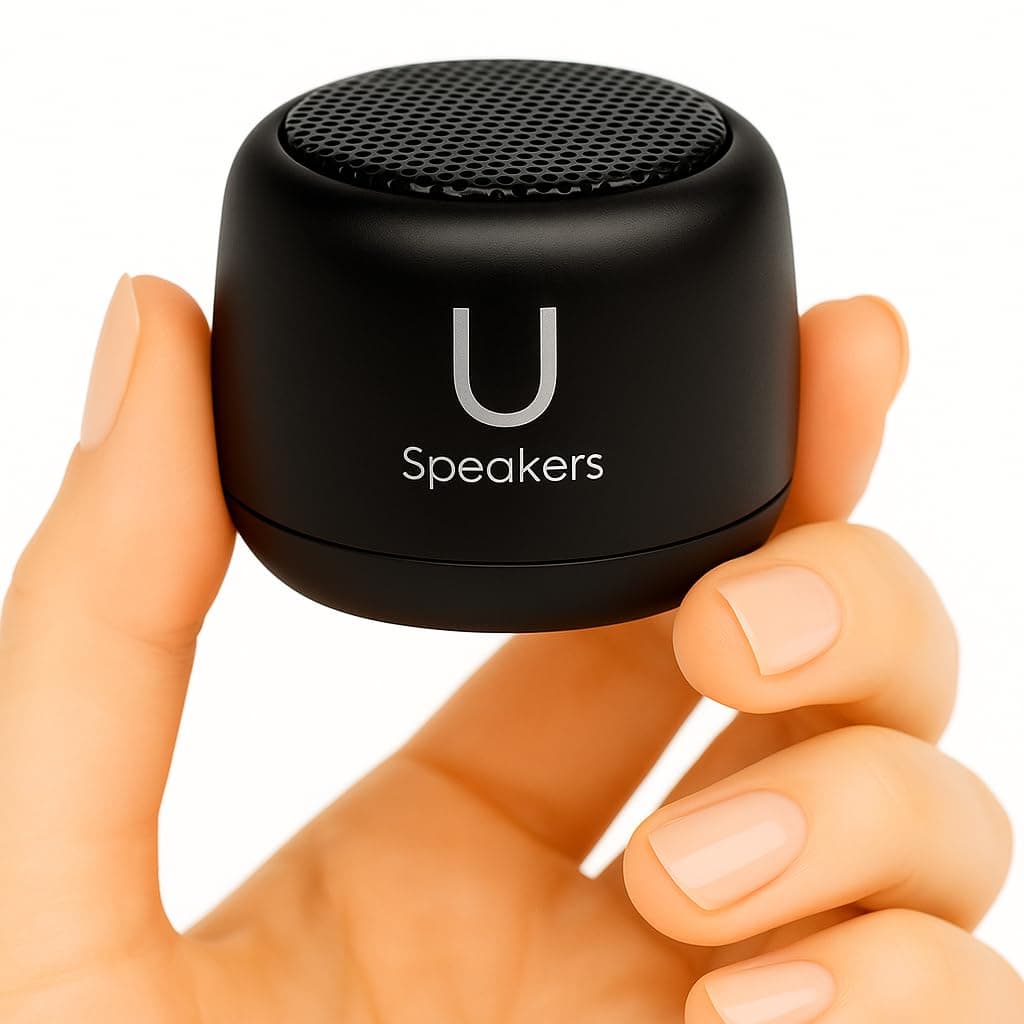 U Micro Speaker - Coin-Sized Portable Wireless Bluetooth 4.2 (Black) - TWS Stereo Sound with Built-in Mic and Remote Shutter - 3Hour Playtime, Aluminum - Perfect for Apple iPhone iOS Android