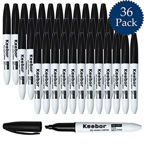 Keebor Basic Low Odor Dry Erase Markers Chisel Tip Black Whiteboard Markers, 36 Packs