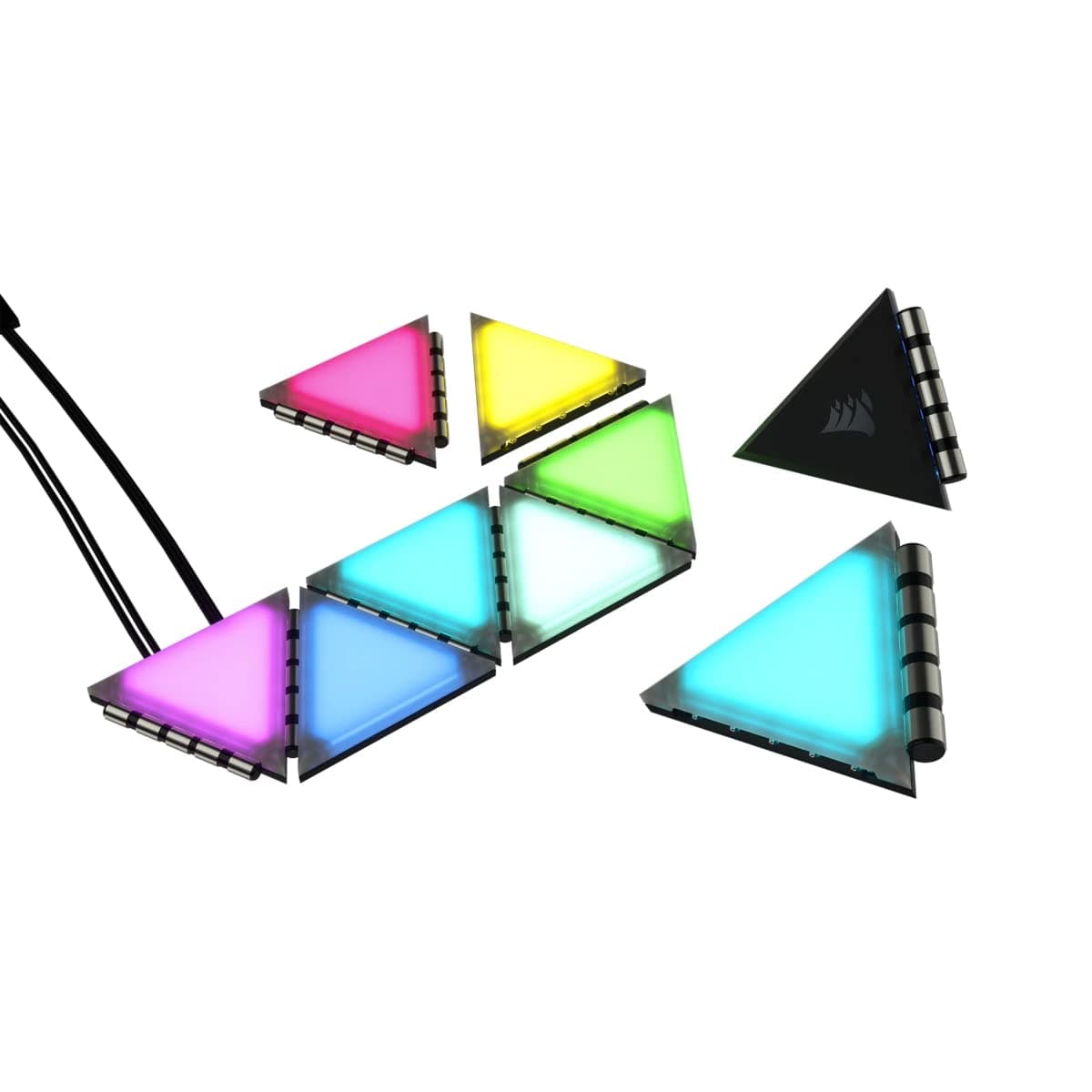 Corsair iCUE LC100 Case Accent Lighting Panels - Mini Triangle - 9X Tile Starter Kit (81 RGB LEDs with Light Diffusion, Simple Magnetic Attachment, iCUE Lighting Node PRO Included)