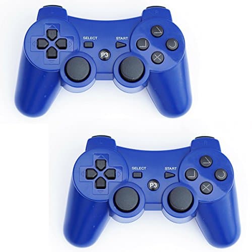 PS3 Controller Wireless 2 Pcs Double Shock Gamepad for Playstation 3, Sixaxis Wireless PS3 Controller (Blue x 2)