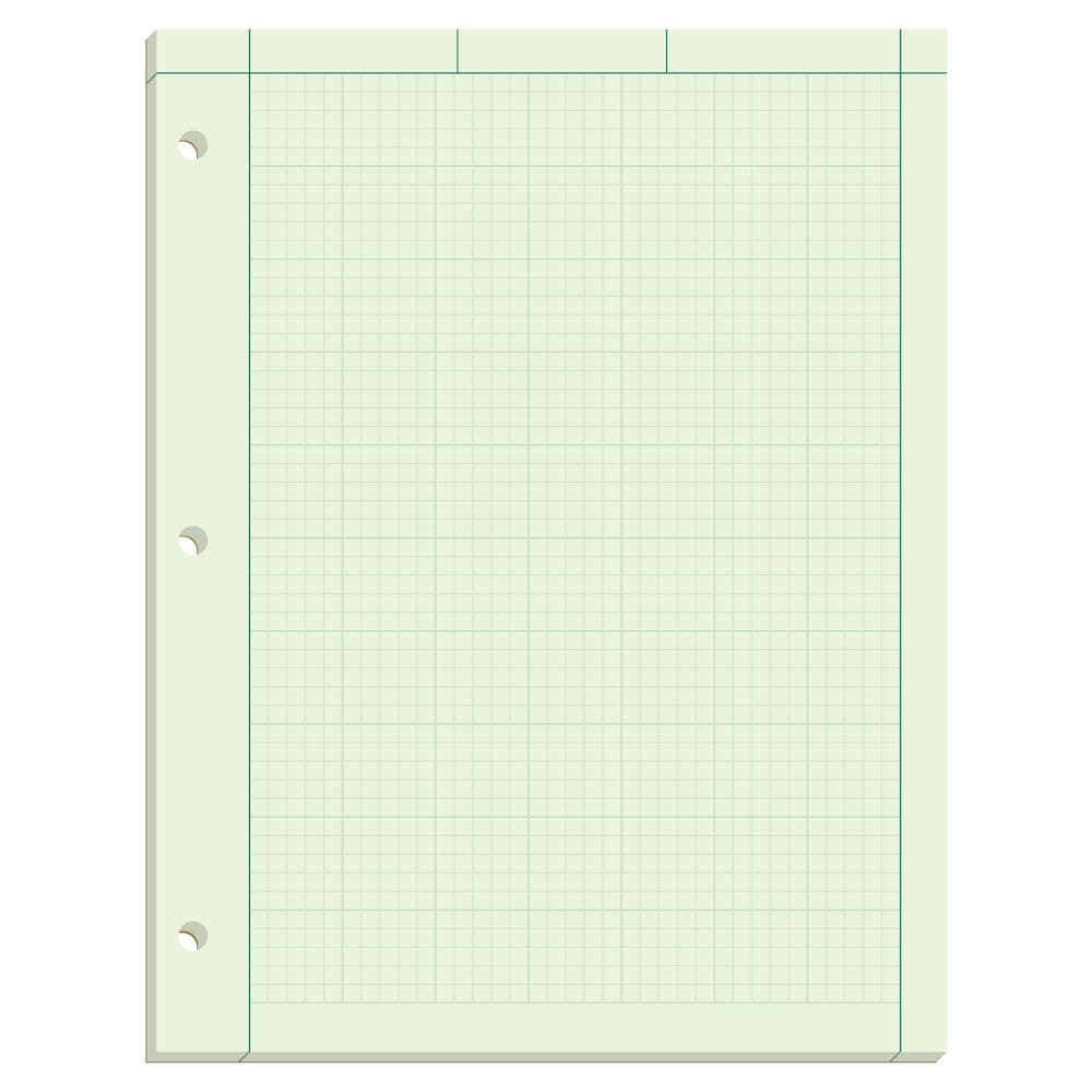 TOPS Engineering Computation Pad, 8-1/2" x 11", Glue Top, 5 x 5 Graph Rule on Back, Green Tint Paper, 3-Hole Punched, 100 Sheets (35500)