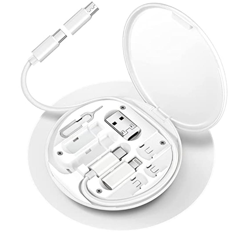 ZALUJMUS Multifunctional Data Cable Storage Box Adaptor for IOS Devices, USB-C and Micro-USB Devices Universal Data Transfer Cable (White)