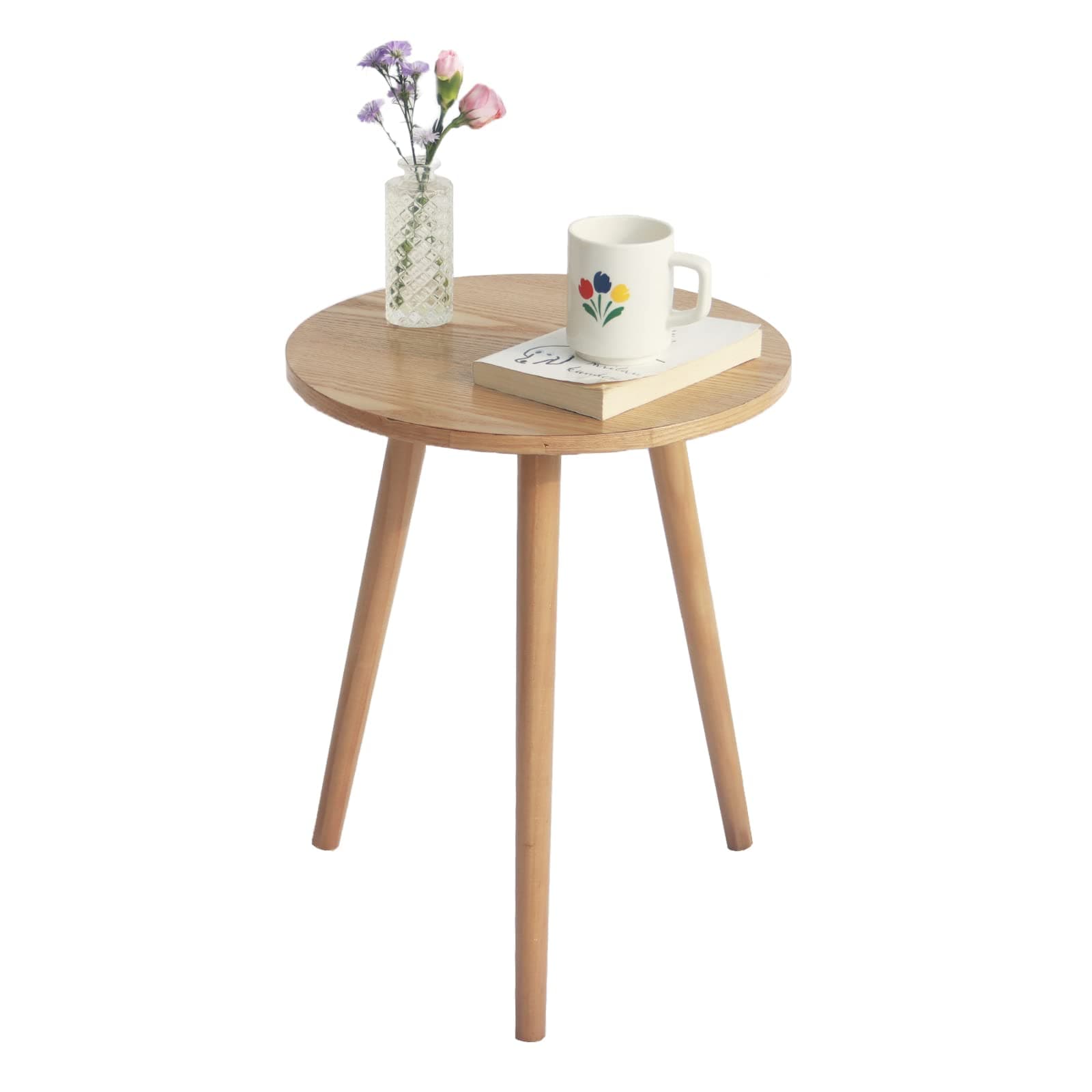 AWASEN Side Table Round, Small Accent Table Nightstand Modern End Table for Living Room Bedroom Office Small Spaces, 15.7''D x 19.69''H(Natural Walnut)