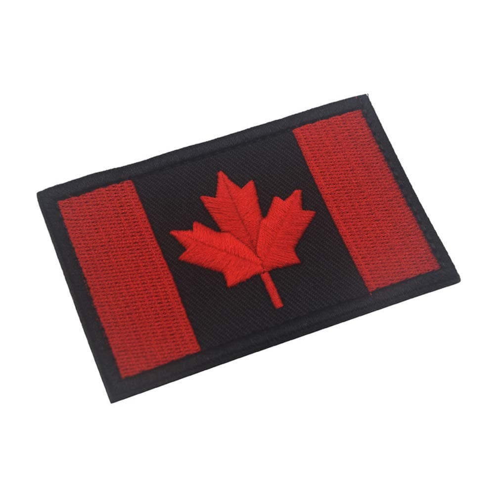 Canadian Flag Maple Leaf Patch Canada Hook Loop Embroider Sew On Motorcycle Biker Tactical Tags Patch for Travel Backpack Hats Jackets Team Uniform (Black & Red)