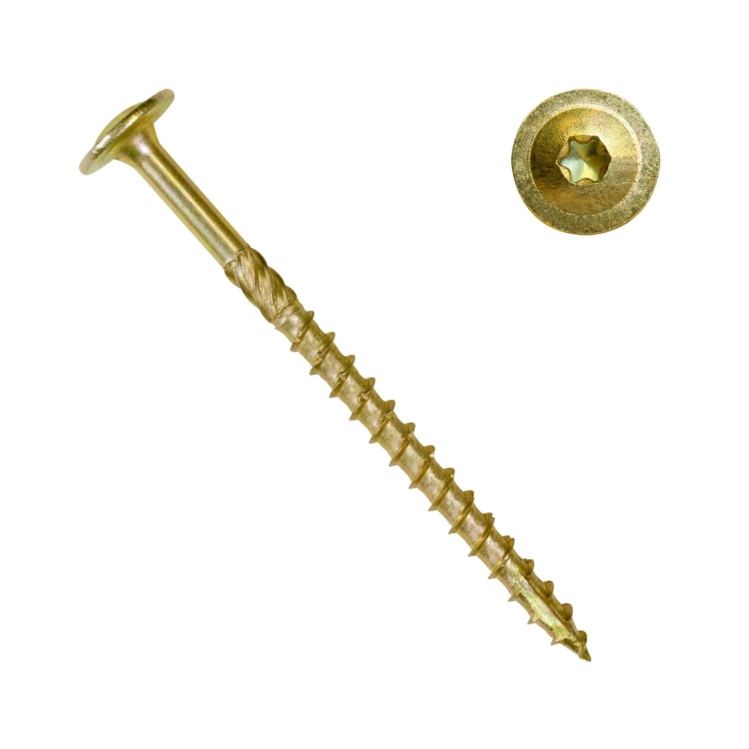 PARCO Wafer Head Timber Screws, T-Star, CUT, partially threaded, galvanised gold steel, with EU approval 8,0 x 300 mm, Pack of 50