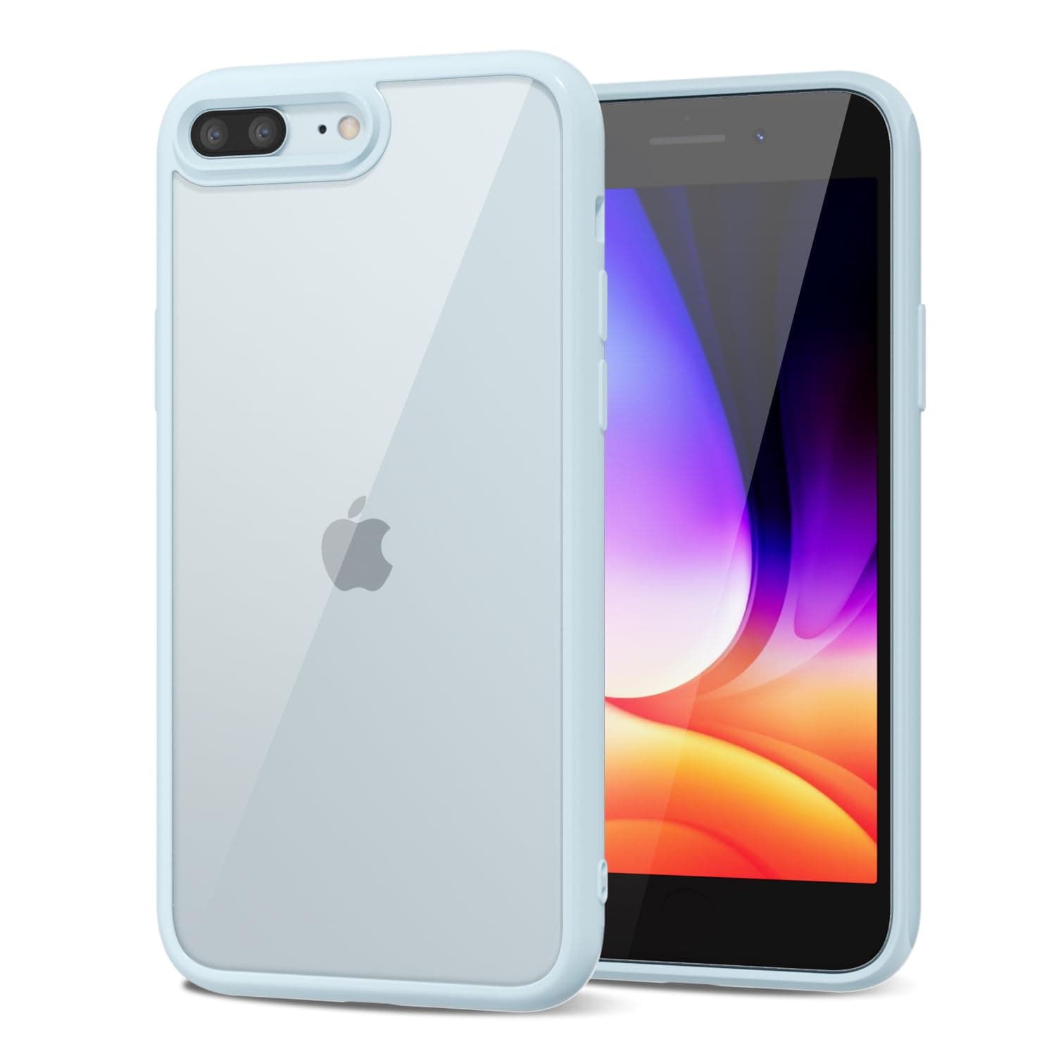 for iPhone 8 Plus/ 7 Plus Case Clear, Transparent Hybrid Phone Case [Hard Plastic & Soft Silicone Bumper] Acrylic Non Yellowing Thin Slim Protective Cover for Women, Light Blue
