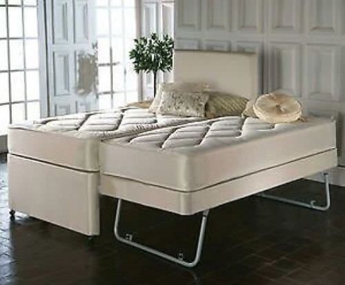 3FT SINGLE PULL OUT TRUNDLE DIVAN GUEST BED WITH QUILTED MATTRESSES AND HEADBOARD