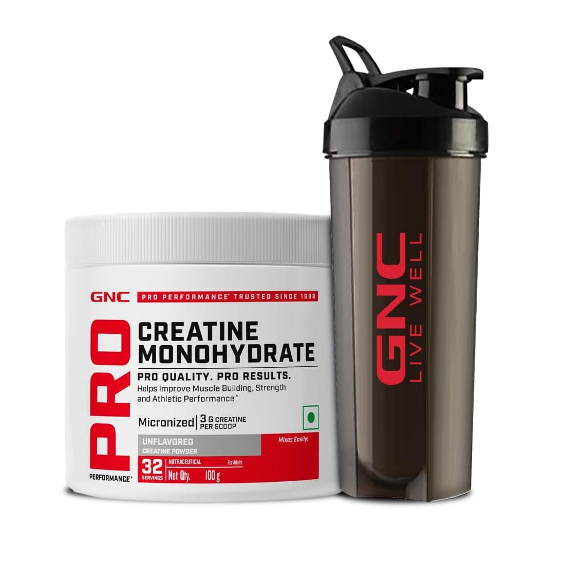 Pro Performance Creatine Monohydrate with Black shaker - 3000mg Creatine Per Scoop | Micronized for Faster Absorption | Boosts Energy, Muscle Volume & Performance | Gluten-Free | Unflavored | 100gm