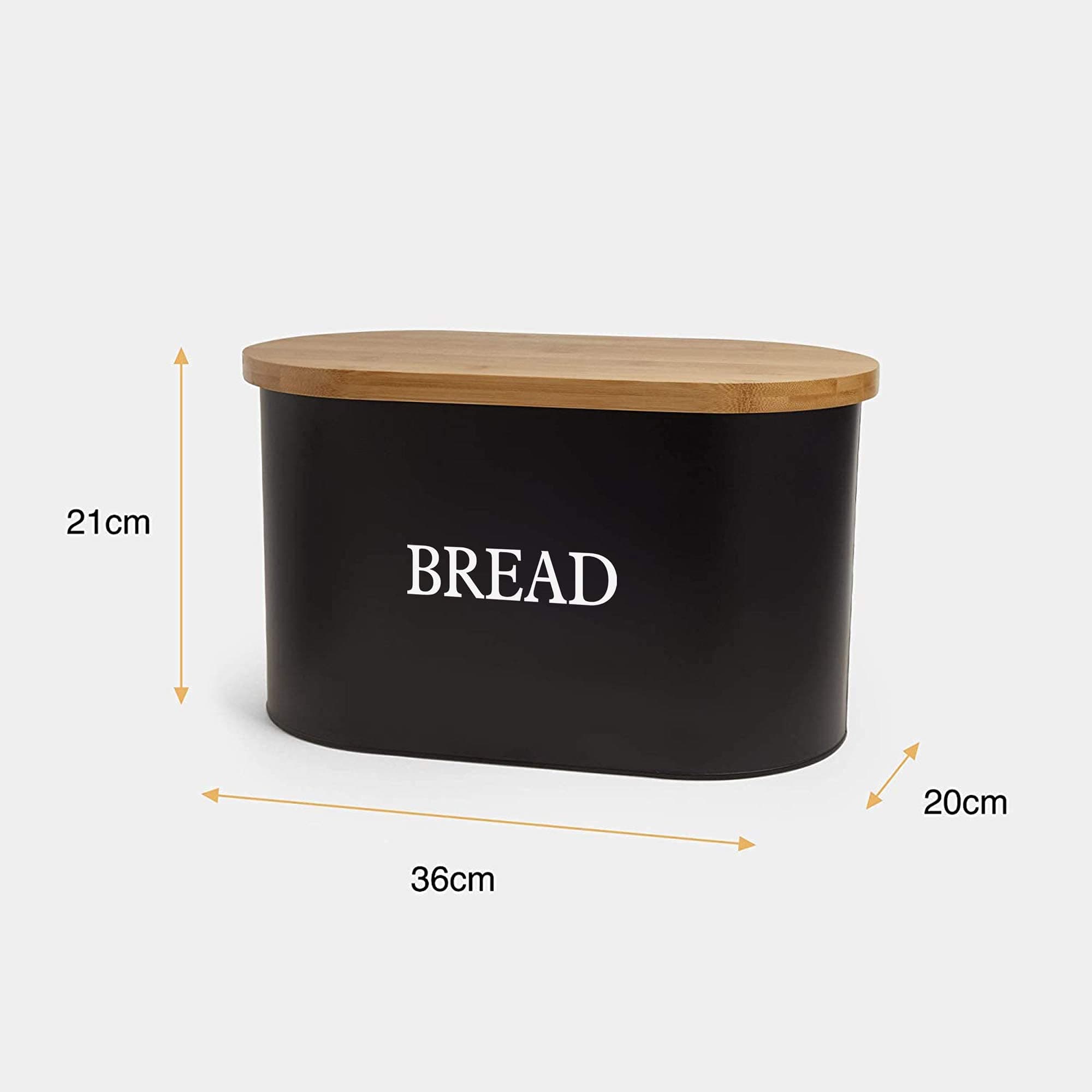 VonShef Bread Bin with Bamboo Lid for Cutting / Chopping Bread Board – Matte Black Bread storage box – Bread Holder Tin for Kitchen Countertop Storage Organisation