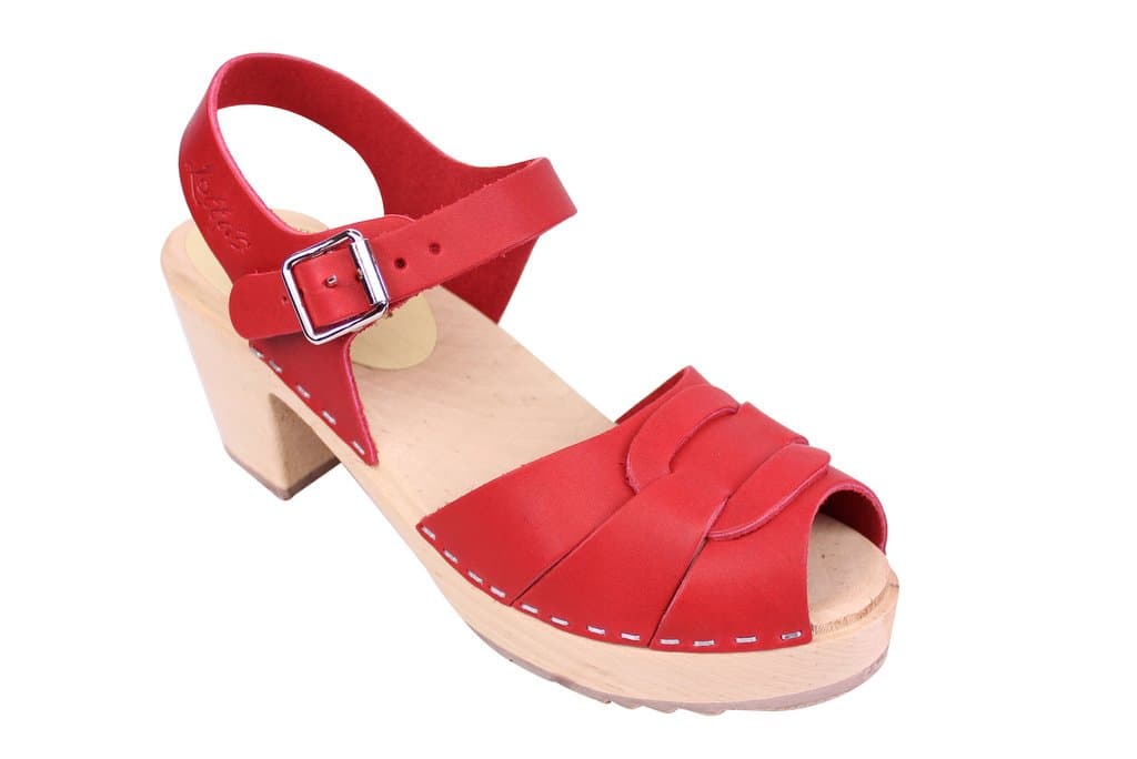 Red Leather Peep Toe Clogs