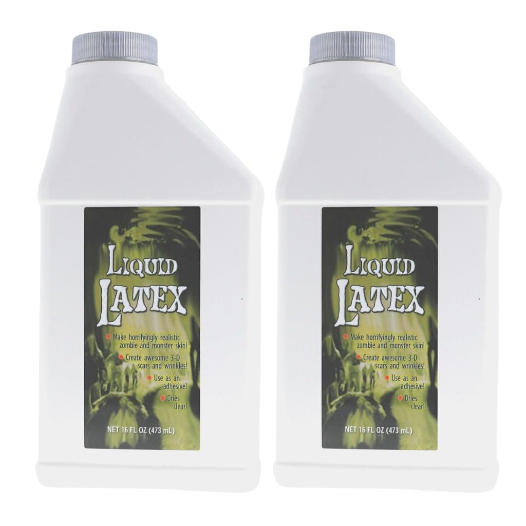 Liquid Latex for Special Effects (2 Pack Set) 16 Oz EACH! Skin-Safe, Dries Clear, Easy Application, for Halloween, Cosplay, Zombie SFX and Movie Makeup