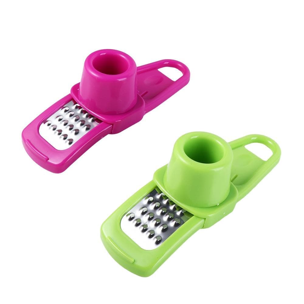 2 Pcs Garlic Chopper Ginger Grater Tool, Portable Handheld Kitchen Garlic Grinder with Hole, Multifunction Manual Garlic Crusher Ginger Chopper