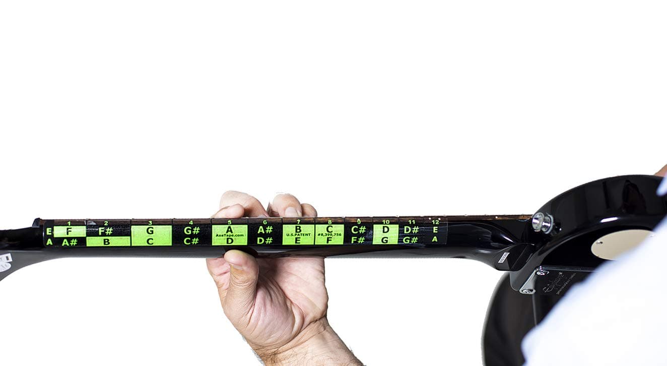 Learn Guitar Fretboard Note Decals - 25.5" Scale - (2 Pack) - Neon Green