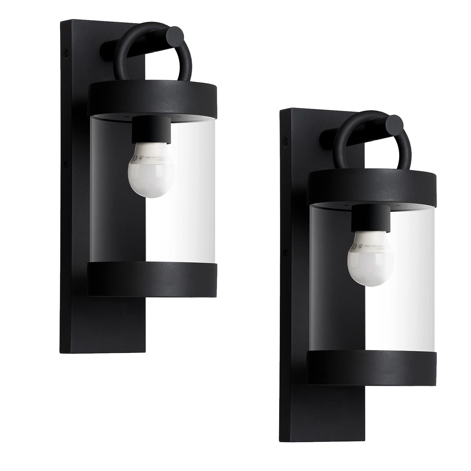 2-PACK Wall Light Outdoor Lantern with Dusk to Dawn Sensor E26 Bulb (Not Include) Wall Mount Lamp Black Wall Sconce Lighting Photocell Lights for Porch Front Door Garden IP44 Waterproof Max 28W