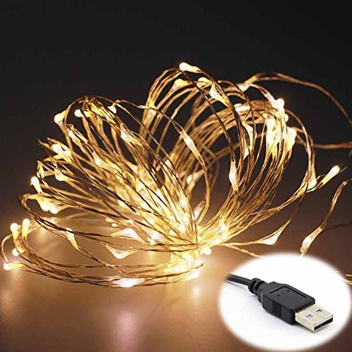 JSD USB String Lights Copper Wire String Lights Flexible Rope lights for Bedroom Patio Garden Party Wedding Commercial Lighting Indoor Outdoors Decorations Xmas 5V DC 33ft 10m 100Leds (Warm White)