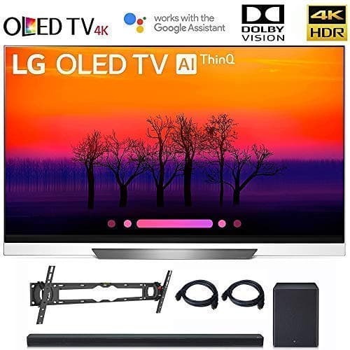 LG OLED65E8 Class E8 OLED 4K HDR AI Smart TV 2018 Model, LG SK8Y 2.1 ch High Res Audio Sound Bar, Wall Mount, 2HDMI Cables. LG Authorized Dealer! (65-inch)
