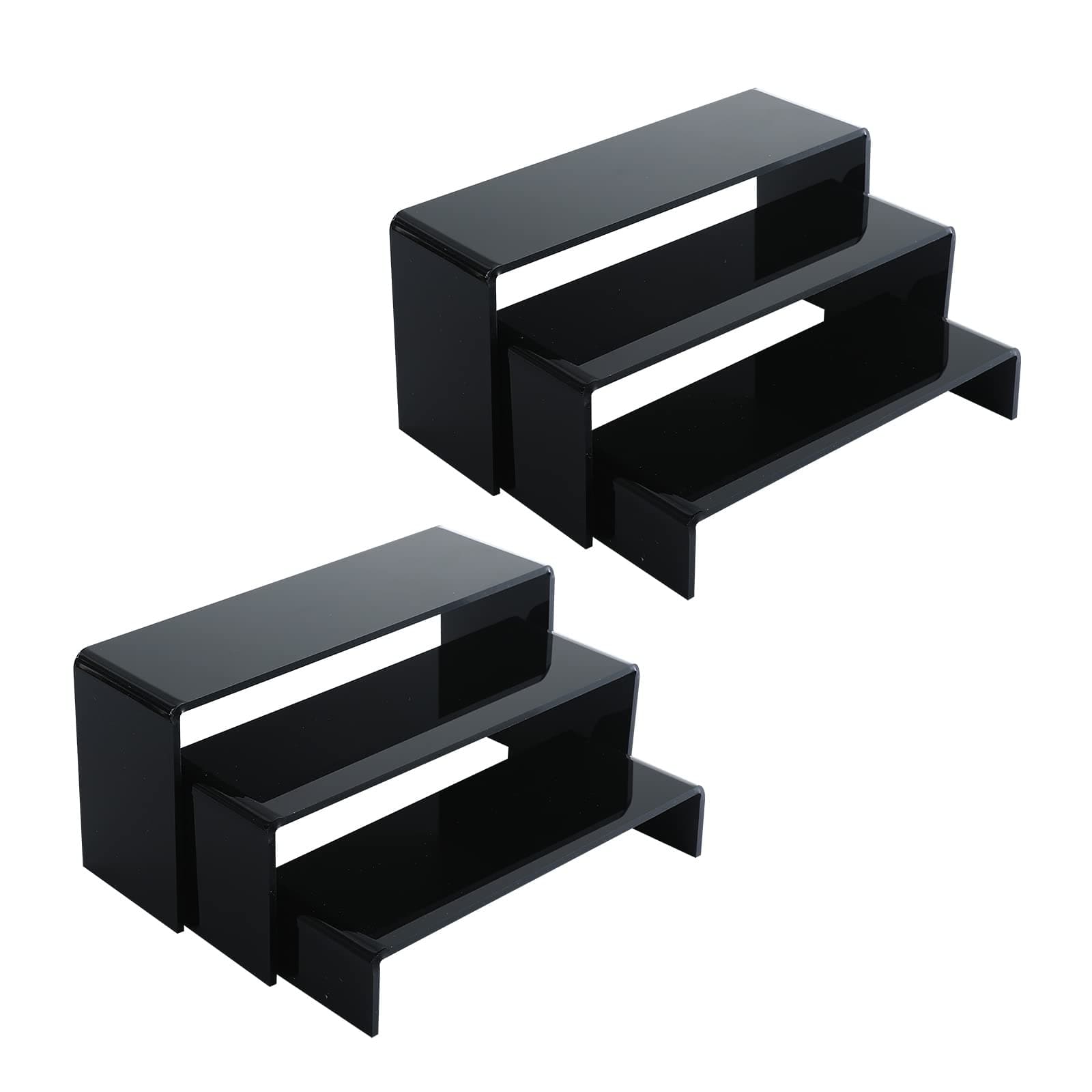 TOUGS 2 Sets Black Acrylic Display Risers Rectangle Stands for Figures Cupcakes Dessert Jewelry Display, with Protective Film
