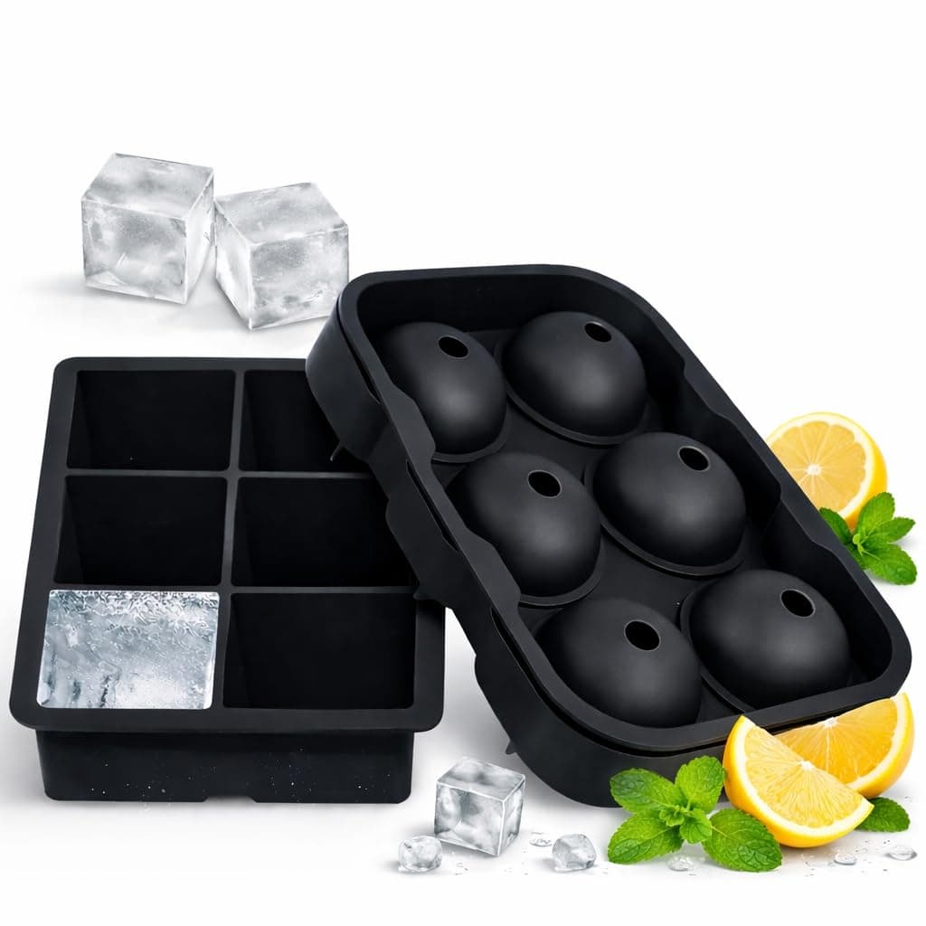 SKY-TOUCH Silicone Ice Cube Trays,Ice Cube Trays,Large Size Silicone Ice Cube Molds with Removable Lid,Square&Round Ice Cube Tray,BPA Free for Cocktail,Whiskey, Stackable,Flexible Ice,2 pack