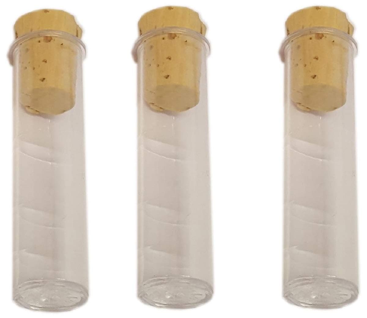 Flat Bottom Clear Plastic Test Tubes 60 x 16mm with Cork stoppers. Pack of 100
