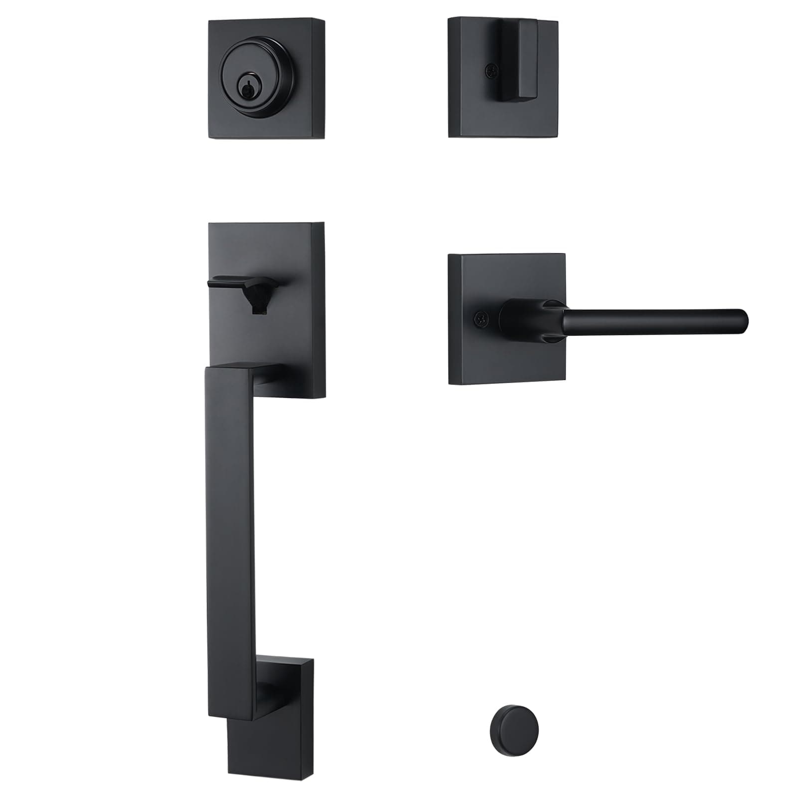 Modern Matte-Black Front Door-Handle - Entry Door Lock with Single Cylinder Deadbolt,Exterior Door Lever Set 3 Keys,Reversible for Left and Right Hand Door