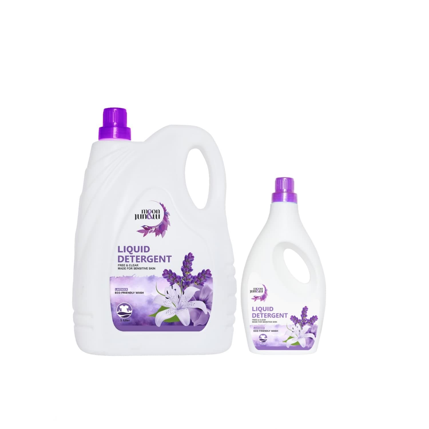 Moon & Mount liquid detergent, top load front load, detergent liquid for washing machine - balanced PH, Non-toxic 5+1L (Lavender)