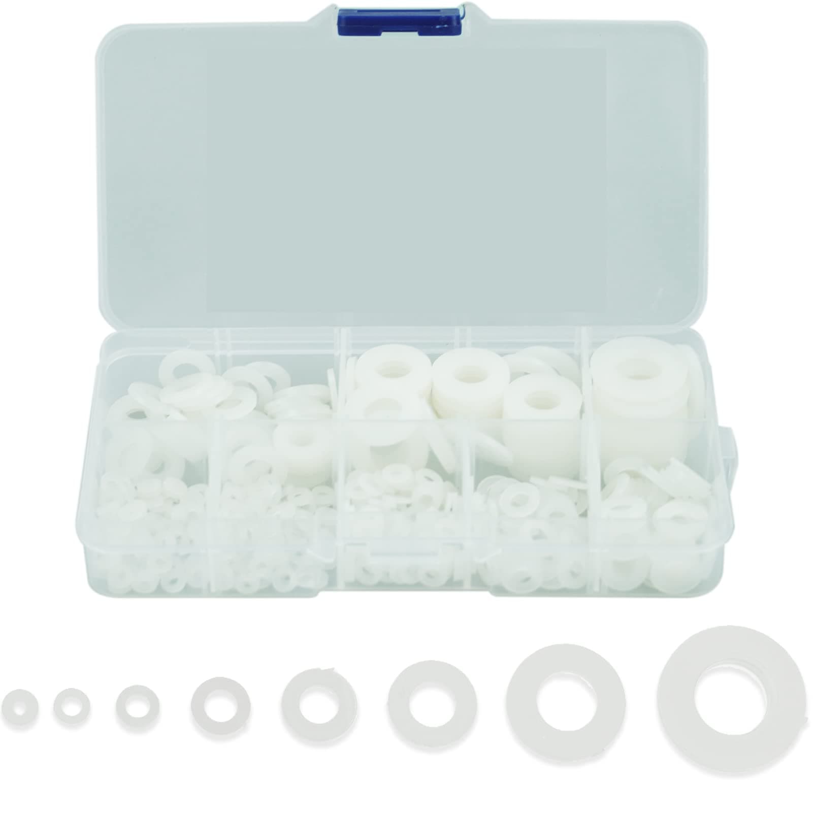 500 Pcs Nylon Washers, Flat Round Plastic Spacers Washers, Assorted Washer Gaskets Seals for Screws Bolts - White, 5-20mm, M2/M2.5/M3/M4/M5/M6/M8/M10