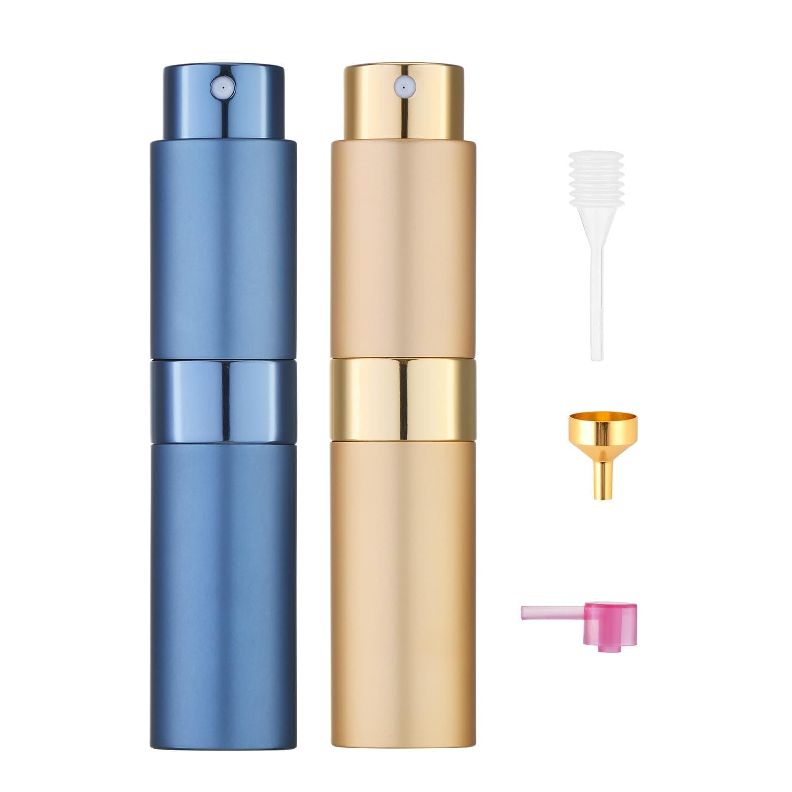 Tekson 8ml Travel Perfume Atomizer Refillable, Mini Cologne Spray Bottle Empty, Small Aftershave Portable Sprayer for Liquid Dispenser (Blue&Gold)