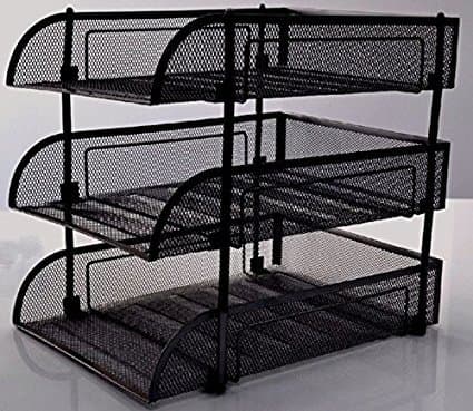 Mesh Filing Front Loading Trays Document Letter Paper Wire Mesh Storage 3 Tiers (Black)