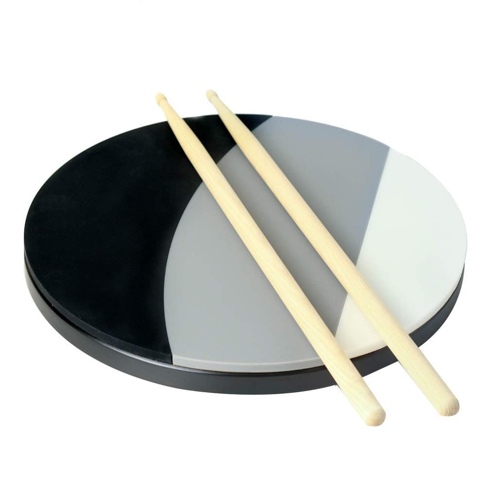 Lannive 12 inch Drum Practice Pad - 3 Different Playing Surfaces - DRUMSTICKS INCLUDED