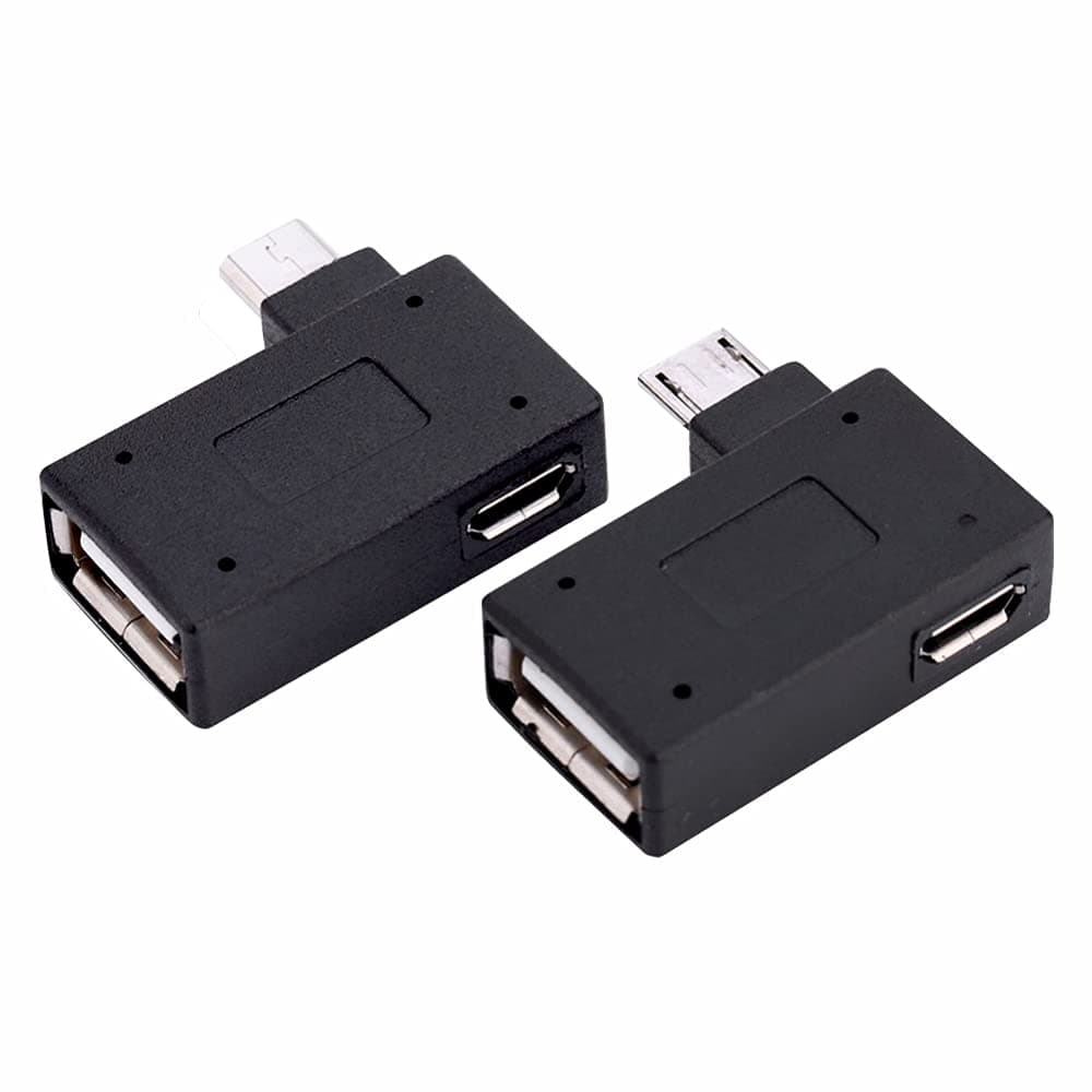 2-in-1 Powered Micro USB OTG Adapter 90 Degree Right Angled with Micro USB Power Charging Port for Streaming TV Stick, Android Phone or Tablet - 2 Pack…