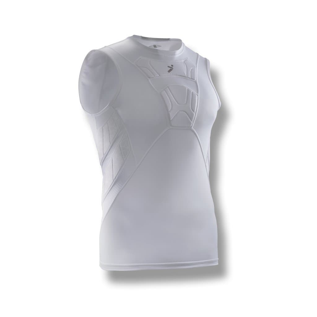 Storelli BodyShield Sleeveless Undershirt, Protective Soccer Base Layer, Lightweight Compression Top with Padded Chest and Rib Protection, Ultimate Comfort and Safety for Athletes, White, Small