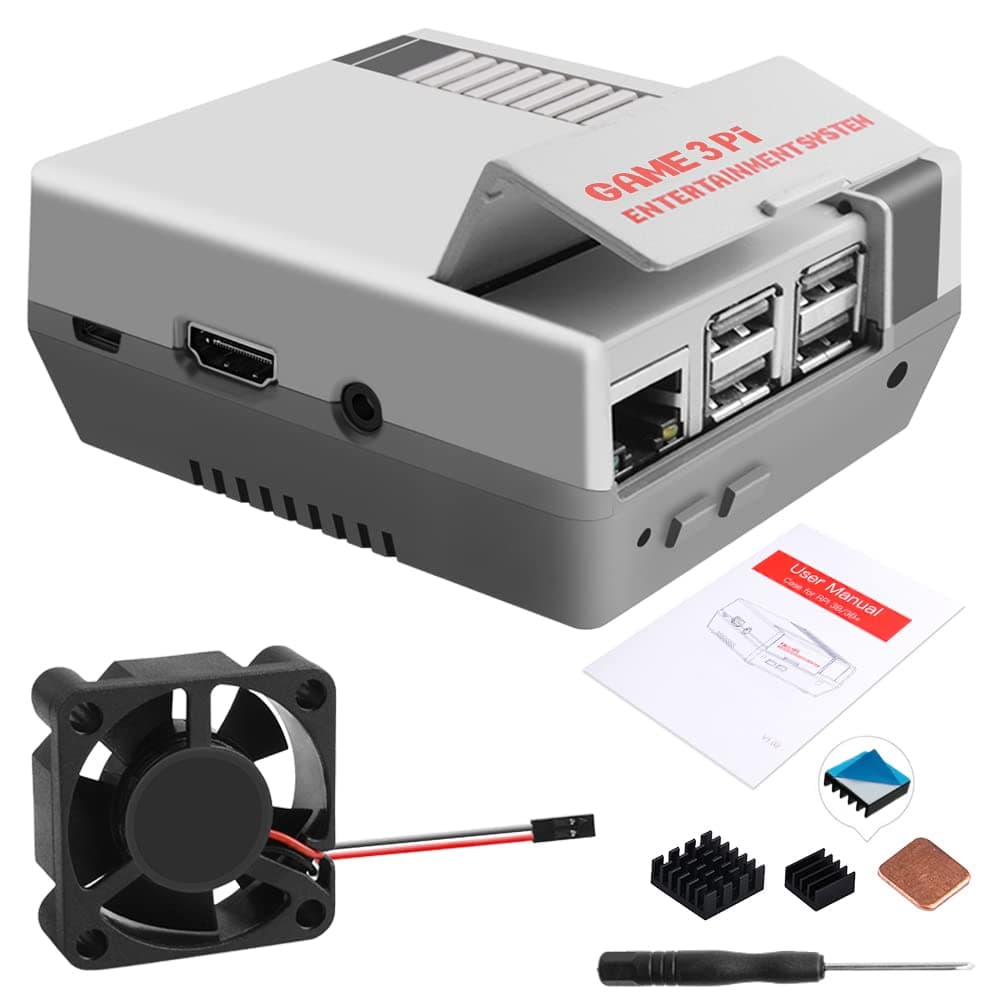 Case for Raspberry Pi 3B+ with Fan, Retro Gaming Nes3Pi Case with Cooling Fan, Pi Heatsinks for Raspberry Pi 2B/3B/3B+