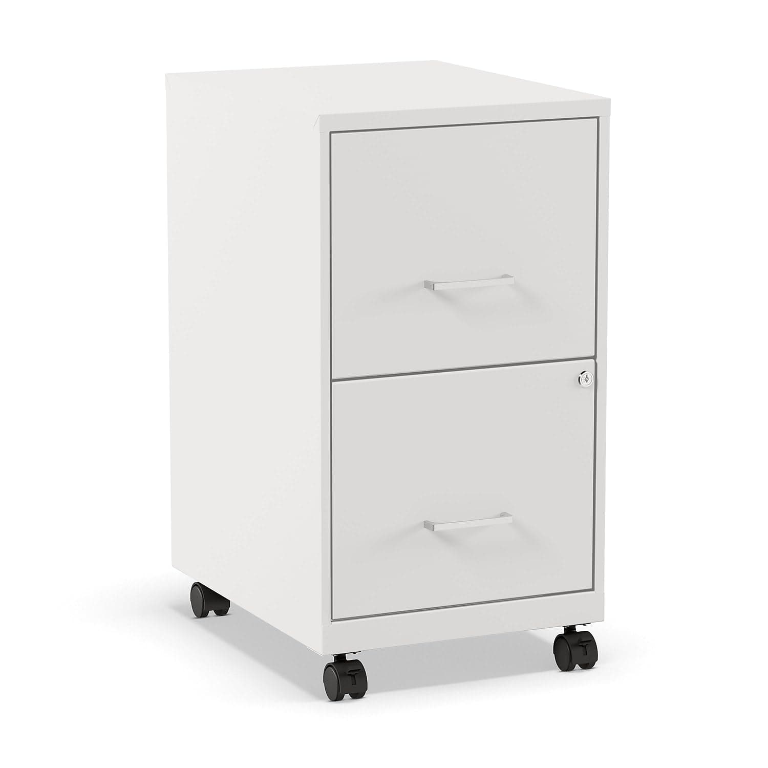 2-Drawer Vertical File Cabinet, Letter Size Documents, Lockable & Mobile, 18.9" D x 14.3" W x 26.3" H, White