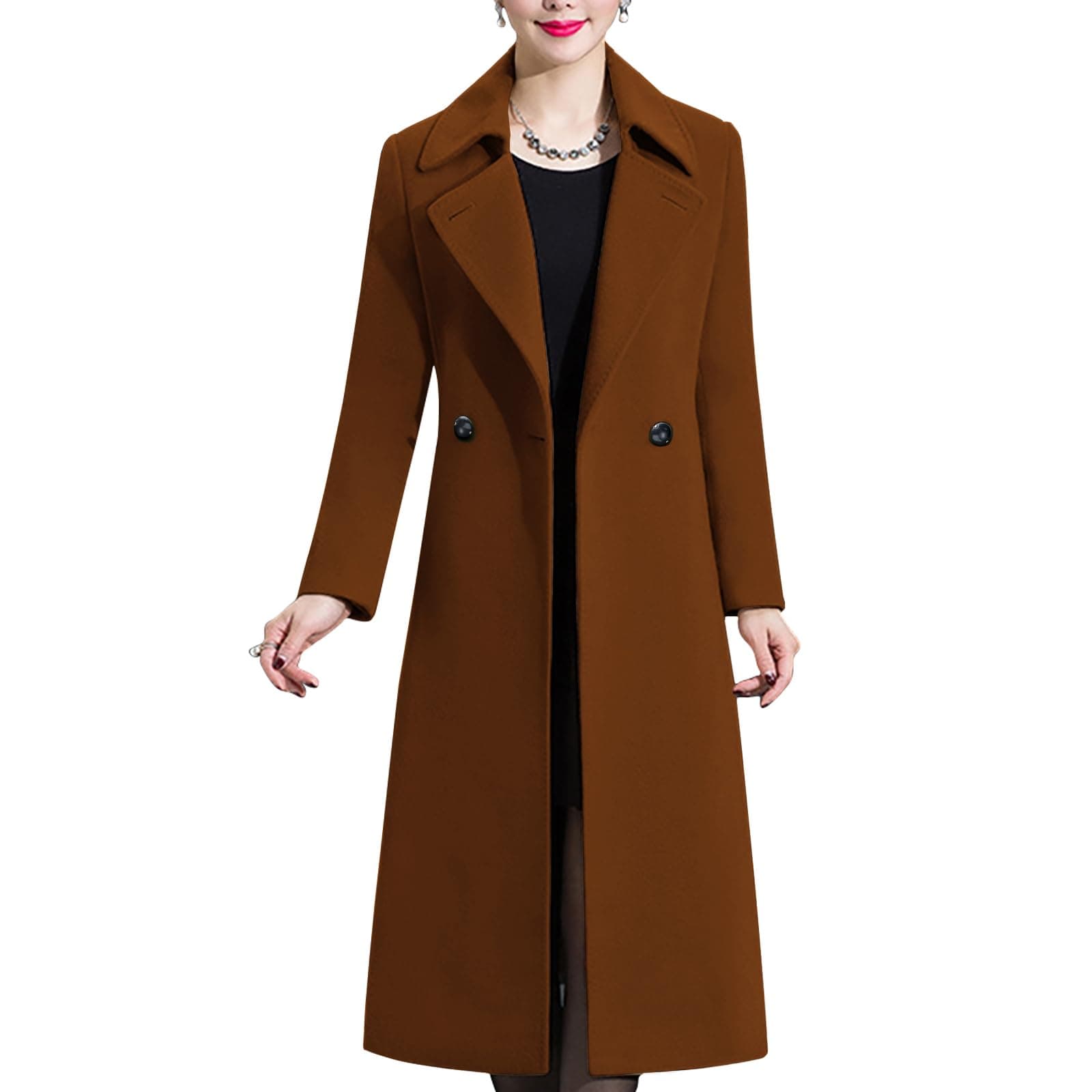 Women's Elegant Solid Color Mid-Length Thicken Warm Wool Blend Coat