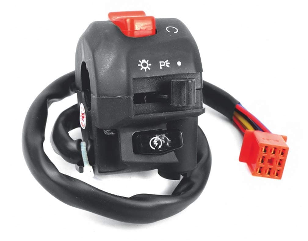 SW-0666C-E01 HANDLE BAR SWITCH- RIGHT SIDE (SELF START) - WITH LIGHT & ENGINE KILL SWITCH - 8 PIN RED FEMALE COUPLER For-ROYAL ENFIELD-BULLET STD. 350/ ELECTRA 350 / CLASSIC 350 & 500 (DISC)