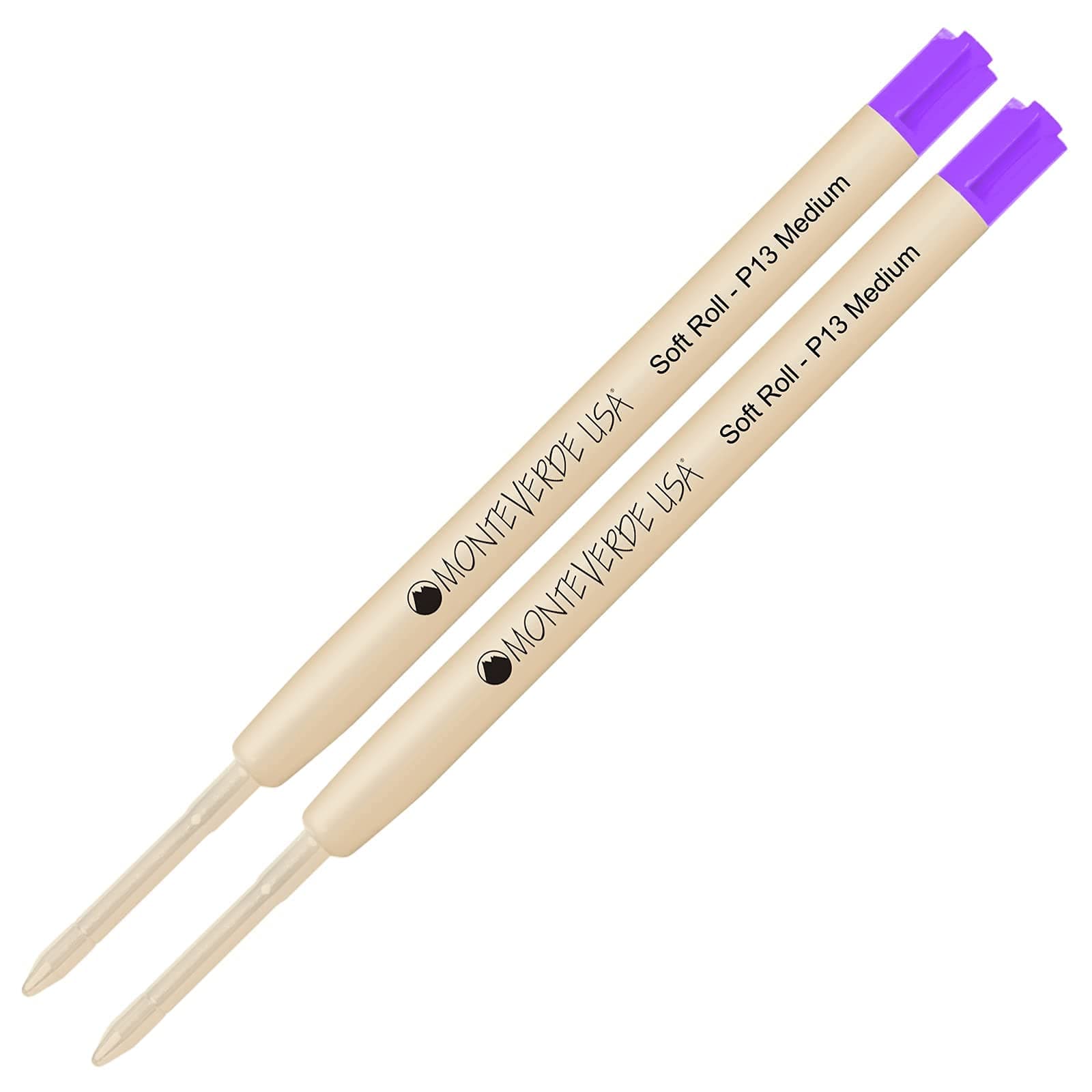 Lanier Combo Pack - 2 Pack - Monteverde® SoftRoll™ Ballpoint P13 Pen, Ink Refill, Compatible with Most Parker® Style Ballpoint Pens, Purple (Medium Tip 0.7mm)